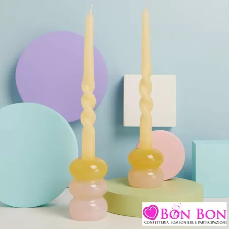 Bomboniere Matrimonio Originali Claraluna 2025 Candelabri in Vetro Soffiato Rosa e Giallo con Candela