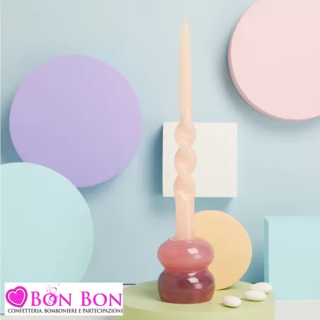 Bomboniere Matrimonio Originali Claraluna 2025 Candelabri in Vetro Soffiato Rosa e Viola con Candela Claraluna - 2