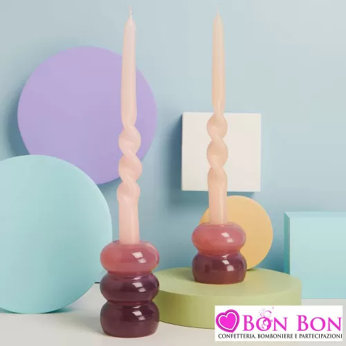 Bomboniere Matrimonio Originali Claraluna 2025 Candelabri in Vetro Soffiato Rosa e Viola con Candela Claraluna - 4