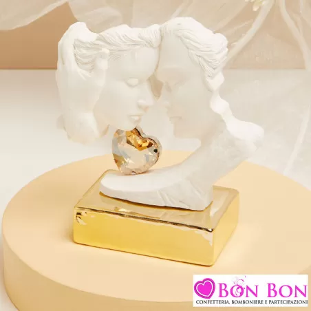 Bomboniere Matrimonio Originali Claraluna 2025 Coppia Visi Innamorati Stilizzati con Cuore di Strass Claraluna - 3