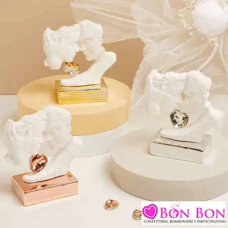 Bomboniere Matrimonio Originali Claraluna 2025 Coppia Visi Innamorati Stilizzati con Cuore di Strass