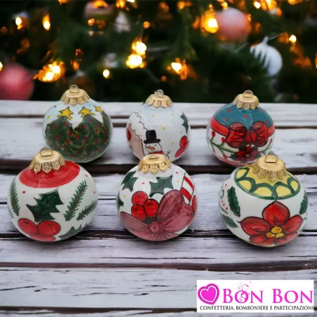 Bomboniera Matrimonio Natalizia Sfera di Natale in Porcellana Dipinta a Mano - 12