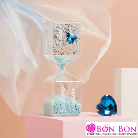 Bomboniere Battesimo Originali Claraluna 2025 Clessidre con Sabbia Glitterata e Cuore in Strass Rosa e Azzurra Claraluna - 2