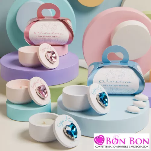 Bomboniere Battesimo Originali Claraluna 2025 Scatoline Bianche con Cuore Strass e Frase Incisa Claraluna - 1