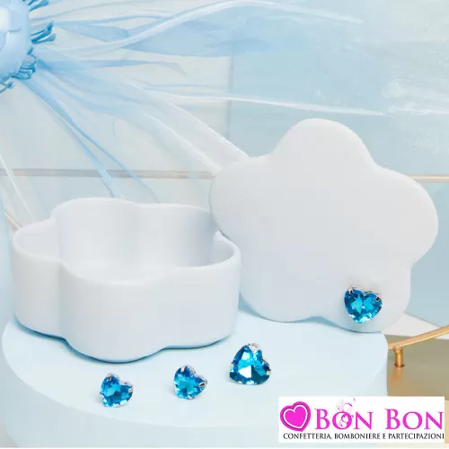 Bomboniere Battesimo Originali Claraluna 2025 Scatoline a Forma di Nuvola Celeste con Cuore Strass Claraluna - 1
