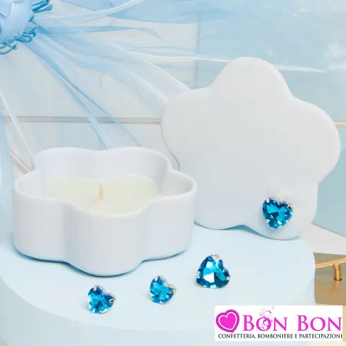 Bomboniere Battesimo Originali Claraluna 2025 Scatoline con Candela a Forma di Nuvola Celeste con Cuore Strass Claraluna - 1