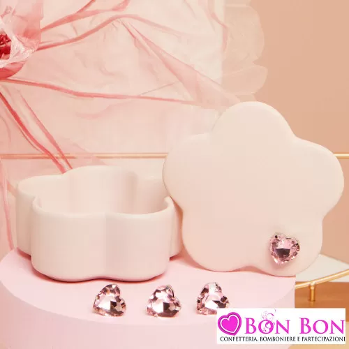 Bomboniere Battesimo Originali Claraluna 2025 Scatoline a Forma di Nuvola Rosa con Cuore Strass Claraluna - 1