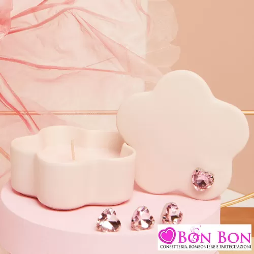 Bomboniere Battesimo Originali Claraluna 2025 Scatoline con Candela a Forma di Nuvola Rosa con Cuore Strass Claraluna - 1