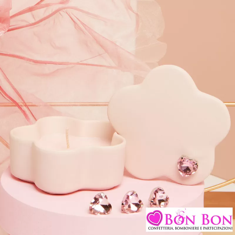 Bomboniere Battesimo Originali Claraluna 2025 Scatoline con Candela a Forma di Nuvola Rosa con Cuore Strass Claraluna - 1