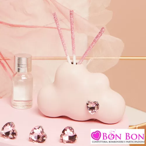 Bomboniere Battesimo Originali Claraluna 2025 Profumatori a Forma di Nuvola Rosa con Cuore in Strass Claraluna - 1
