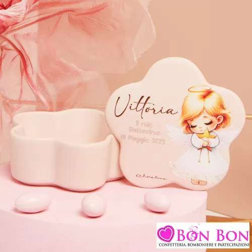 Bomboniere Battesimo Claraluna 2025 Scatoline a Forma di Stella Rosa con Angioletto per Femminuccia Claraluna - 1
