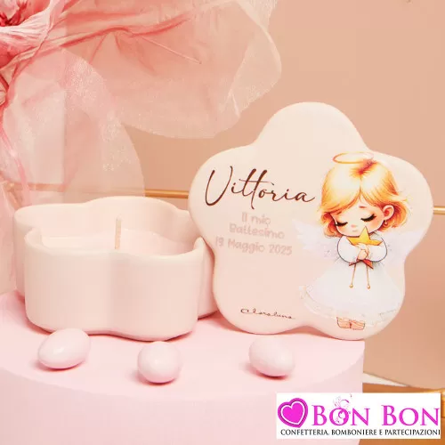 Bomboniere Battesimo Claraluna 2025 Scatoline con Candela a Forma di Stella Rosa con Angioletto per Femminuccia Claraluna - 1