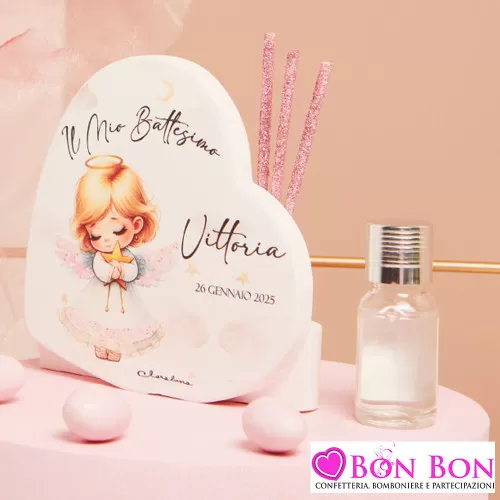 Bomboniere Battesimo Claraluna 2025 Profumatore Cuore con Angioletto e Stecche Glitter Rosa Claraluna - 1