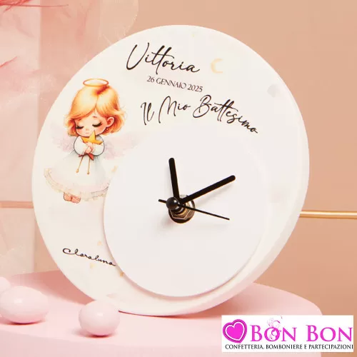 Bomboniere Battesimo Claraluna 2025 Orologio Rotondo con Angioletto per Femminuccia Claraluna - 1