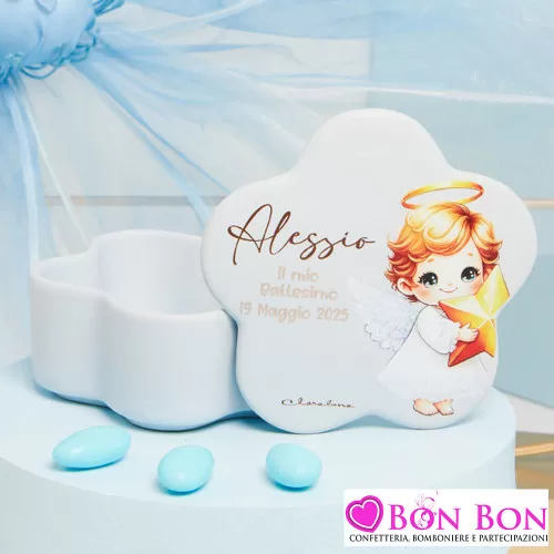 omboniere Battesimo Claraluna 2025 Scatoline a Forma di Stella Azzurra con Angioletto per Maschietto Claraluna - 1