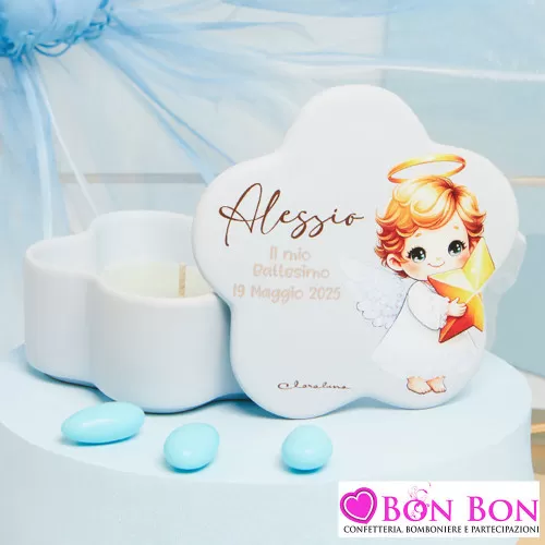 Bomboniere Battesimo Claraluna 2025 Scatoline con Candela a Forma di Stella Azzurra con Angioletto per Maschietto Claraluna - 1