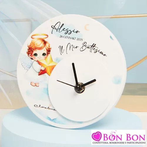 Bomboniere Battesimo Claraluna 2025 Orologio Rotondo con Angioletto per Maschietto Claraluna - 1