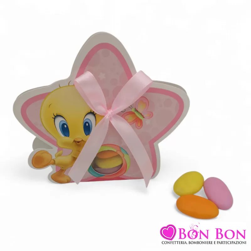 Scatolina portaconfetti per nascita e battesimo stella Titti rosa - 1