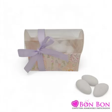 Scatolina portaconfetti a forma di bauletto con decorazione floreale - 1