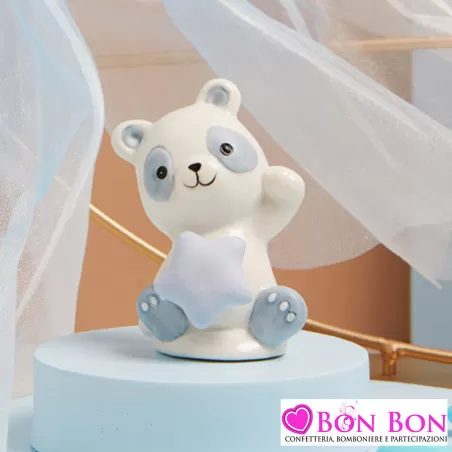 Bomboniera Battesimo Bimbo Panda Celeste con Stella Claraluna - 1