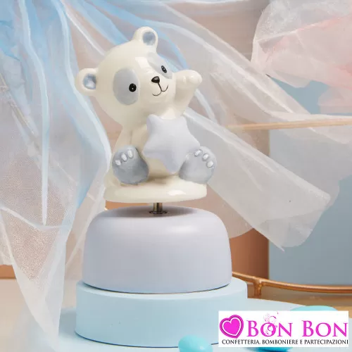 Bomboniera Battesimo Bimbo: Carillon Panda Celeste con Stella in Porcellana Claraluna - 1