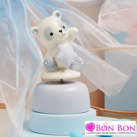 Bomboniera Battesimo Bimbo: Carillon Panda Celeste con Stella in Porcellana Claraluna - 1