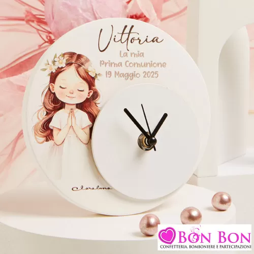Bomboniera Prima Comunione Bimba Orologio Rotondo Personalizzato Claraluna - 1