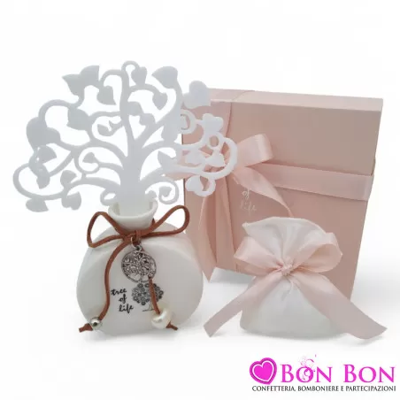 Bomboniera Matrimonio in Offerta: Profumatore in Porcellana con Albero in Feltro - 2