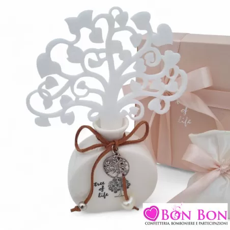 Bomboniera Matrimonio in Offerta: Profumatore in Porcellana con Albero in Feltro - 3