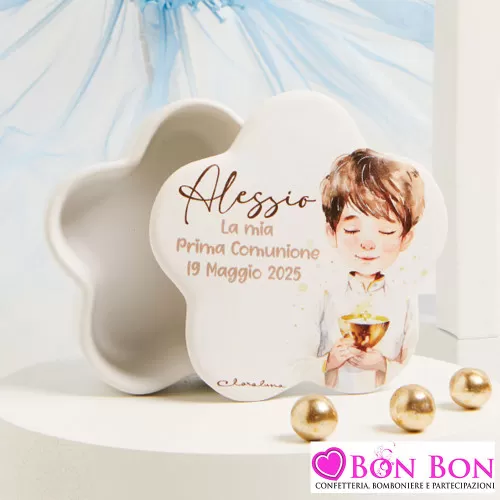 Bomboniera Prima Comunione Bimbo Scatolina a Forma di Stella Personalizzata con Nome e Data Claraluna - 1