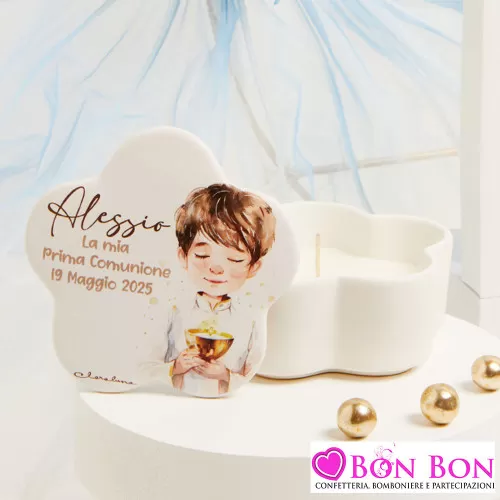 Bomboniera Prima Comunione Bimbo Scatolina con Candela Profumata a Forma di Stella Claraluna - 1