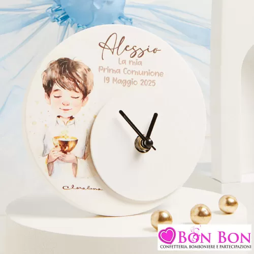 Bomboniera Prima Comunione Bimbo Orologio Rotondo Personalizzato Claraluna - 1