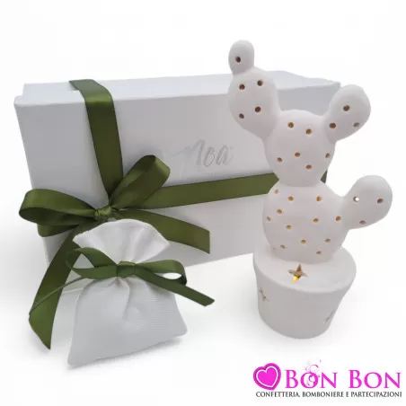 Bomboniera Matrimonio in Offerta Piantina Cactus in Ceramica Bianca con Luce LED - 3