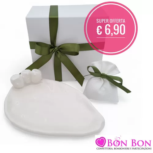 Bomboniera Matrimonio Tema Siciliano Svuotatasche Pala di Fico d'India in Porcellana Bianca in Offerta Speciale - 1