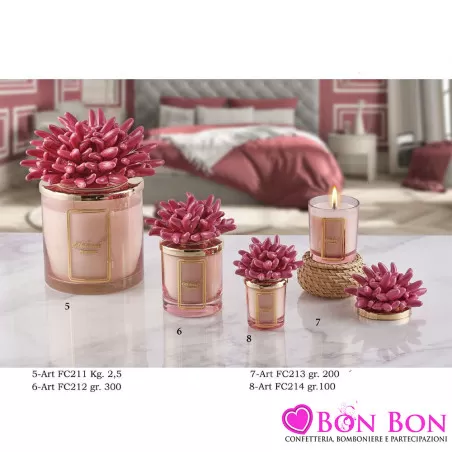 Bomboniere Matrimonio Melaverde Candele Profumate con Corallo Fragola in Vetro e Coperchio Dorato Melaverde - 1