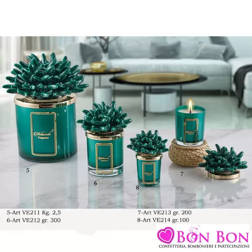 Bomboniere Matrimonio Melaverde Candele Profumate con Corallo Verde Ottanio in Vetro e Coperchio Dorato Melaverde - 1