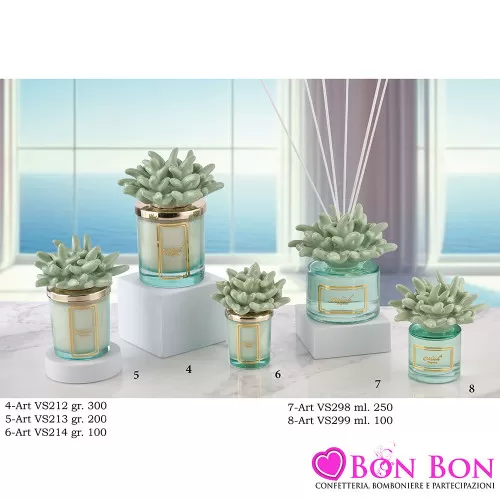 Bomboniere Matrimonio Melaverde - Candele Profumate e Diffusori con Corallo Verde Salvia in Vetro e Coperchio Dorato Melaverde -