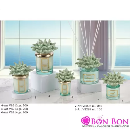 Bomboniere Matrimonio Melaverde - Candele Profumate e Diffusori con Corallo Verde Salvia in Vetro e Coperchio Dorato Melaverde -