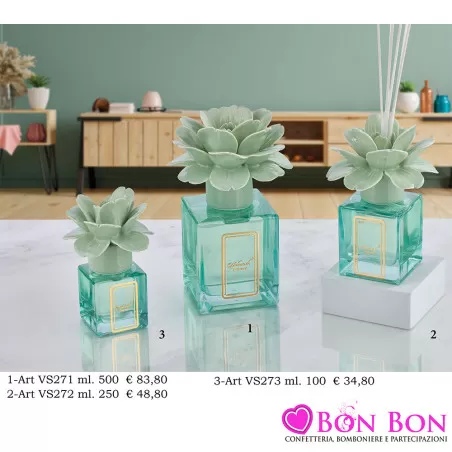 Bomboniere Matrimonio Melaverde Diffusori in Vetro Cubico con Fiore Verde Salvia Melaverde - 1