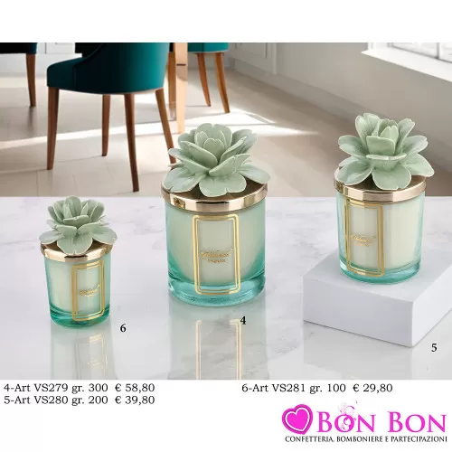 Bomboniere Matrimonio Melaverde Candele Profumate in Vetro con Fiore Verde Salvia Melaverde - 1