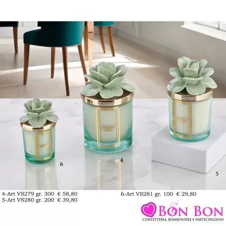 Bomboniere Matrimonio Melaverde Candele Profumate in Vetro con Fiore Verde Salvia Melaverde - 1