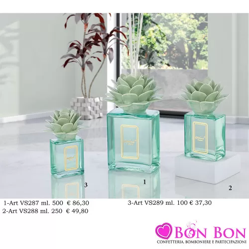 Bomboniere Matrimonio Melaverde Diffusori in Vetro Rettangolare con Dalia Verde Salvia Melaverde - 1