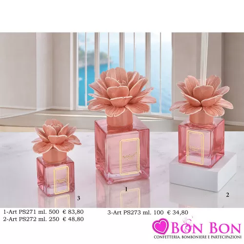 Bomboniere Matrimonio Melaverde Diffusori in Vetro Cubico con Fiore Pesca Melaverde - 1