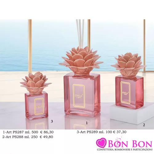 Bomboniere Matrimonio Melaverde Diffusori in Vetro Rettangolare con Dalia Pesca Melaverde - 1