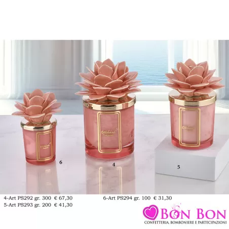 Bomboniere Matrimonio Melaverde Candele Profumate in Vetro con Dalia Pesca Melaverde - 1