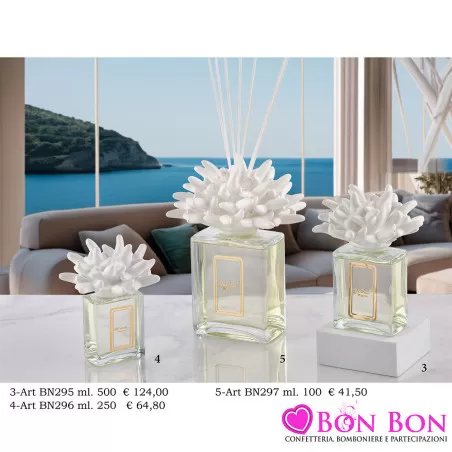 Bomboniere Matrimonio Melaverde - Diffusori in Vetro Rettangolare con Corallo Bianco Melaverde - 1