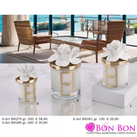 Bomboniere Matrimonio Melaverde Candele Profumate in Vetro con Fiore Bianco Melaverde - 1