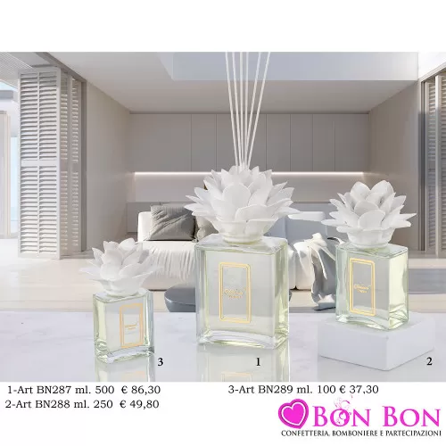 Bomboniere Matrimonio Melaverde Diffusori in Vetro Rettangolare con Dalia Bianco Melaverde - 1