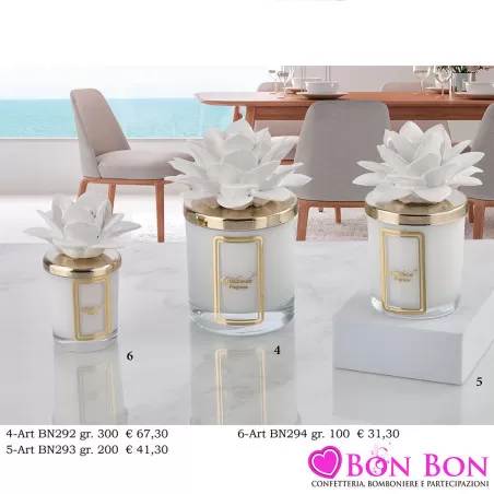 Bomboniere Matrimonio Melaverde Candele Profumate in Vetro con Dalia Bianco Melaverde - 1