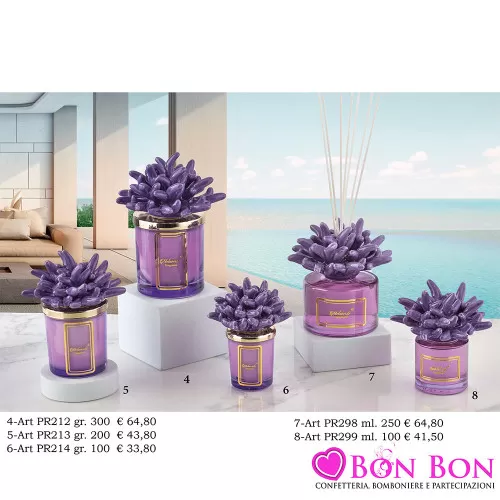 Bomboniere Matrimonio Melaverde Candele Profumate e Diffusori con Corallo Lilla in Vetro e Coperchio Dorato Melaverde - 1